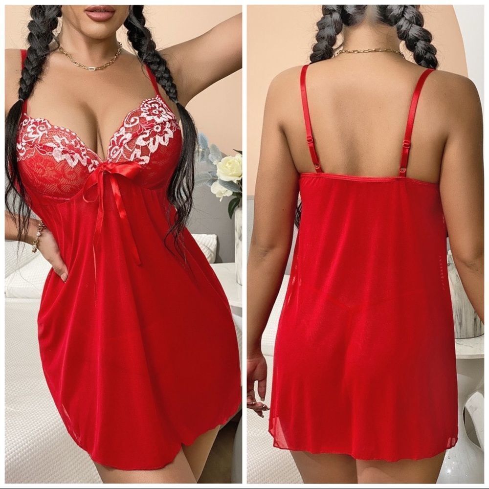 ❤️ NEW desired transparent embroidery decor nightdress set